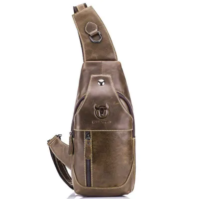 BULLCAPTAIN Retro Men’s Genuine Leather Crossbody Chest Bag – Cowhide Sling Bag
